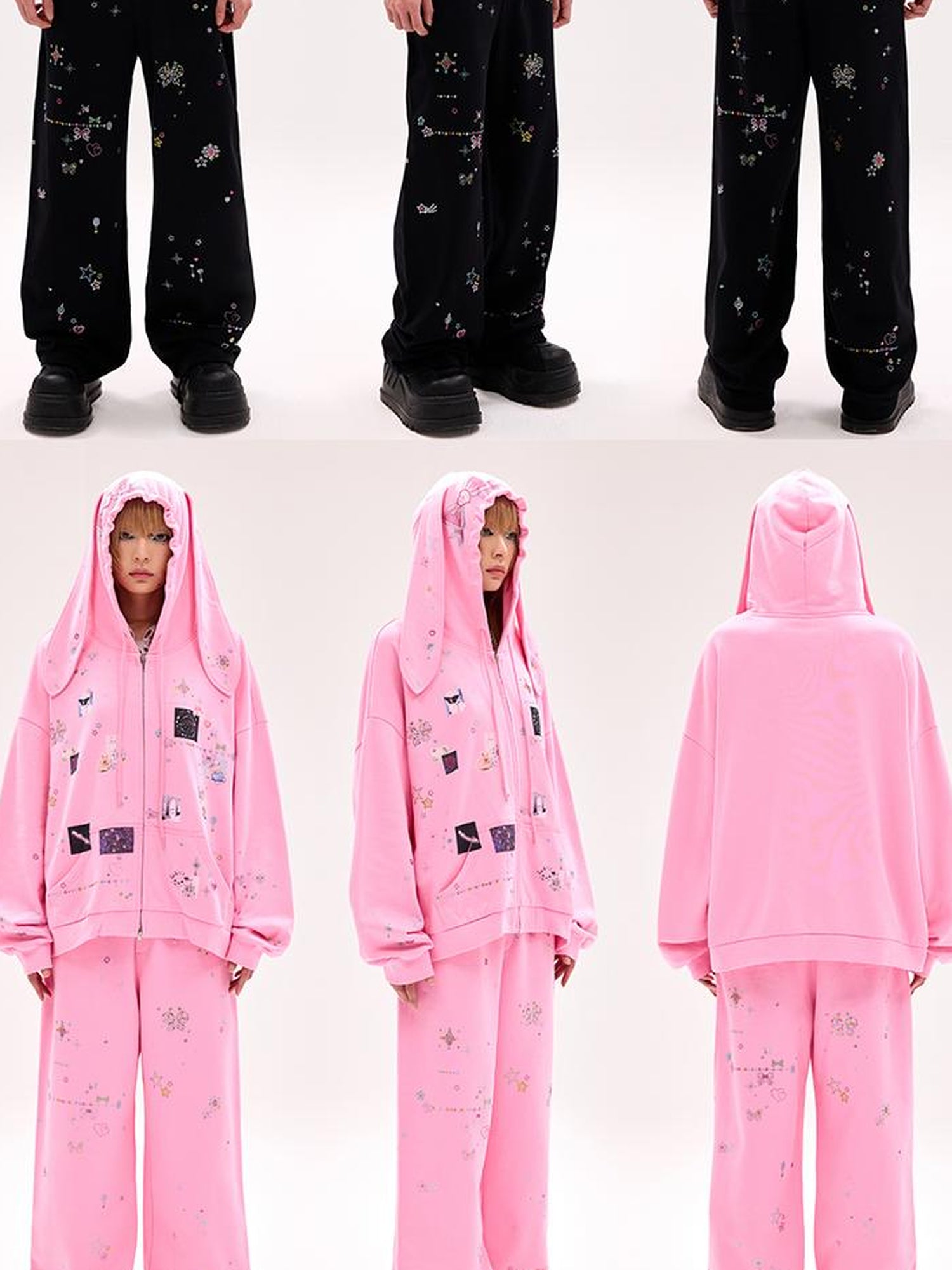 CFIERCE Crystal Embellished Cotton Sweatpants