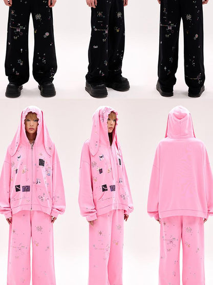CFIERCE Crystal Embellished Cotton Sweatpants