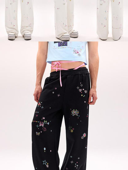 CFIERCE Crystal Embellished Cotton Sweatpants