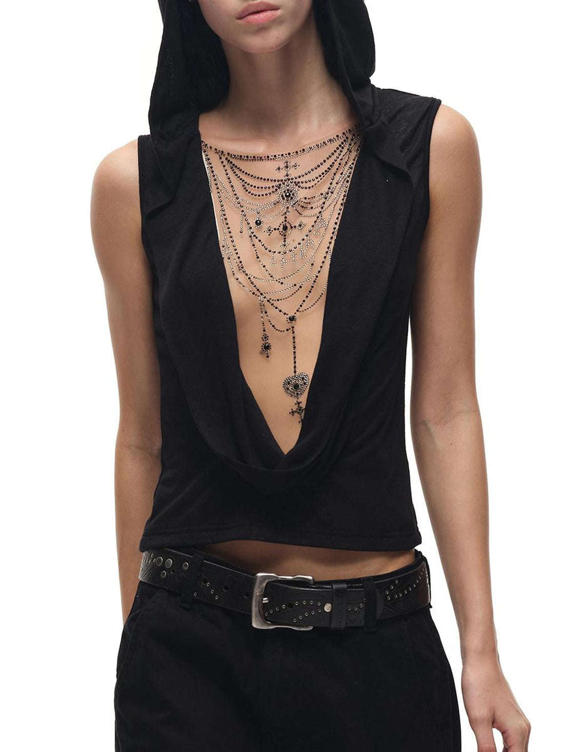 CFIERCE Crystal Embellished Plunge Neck Vest