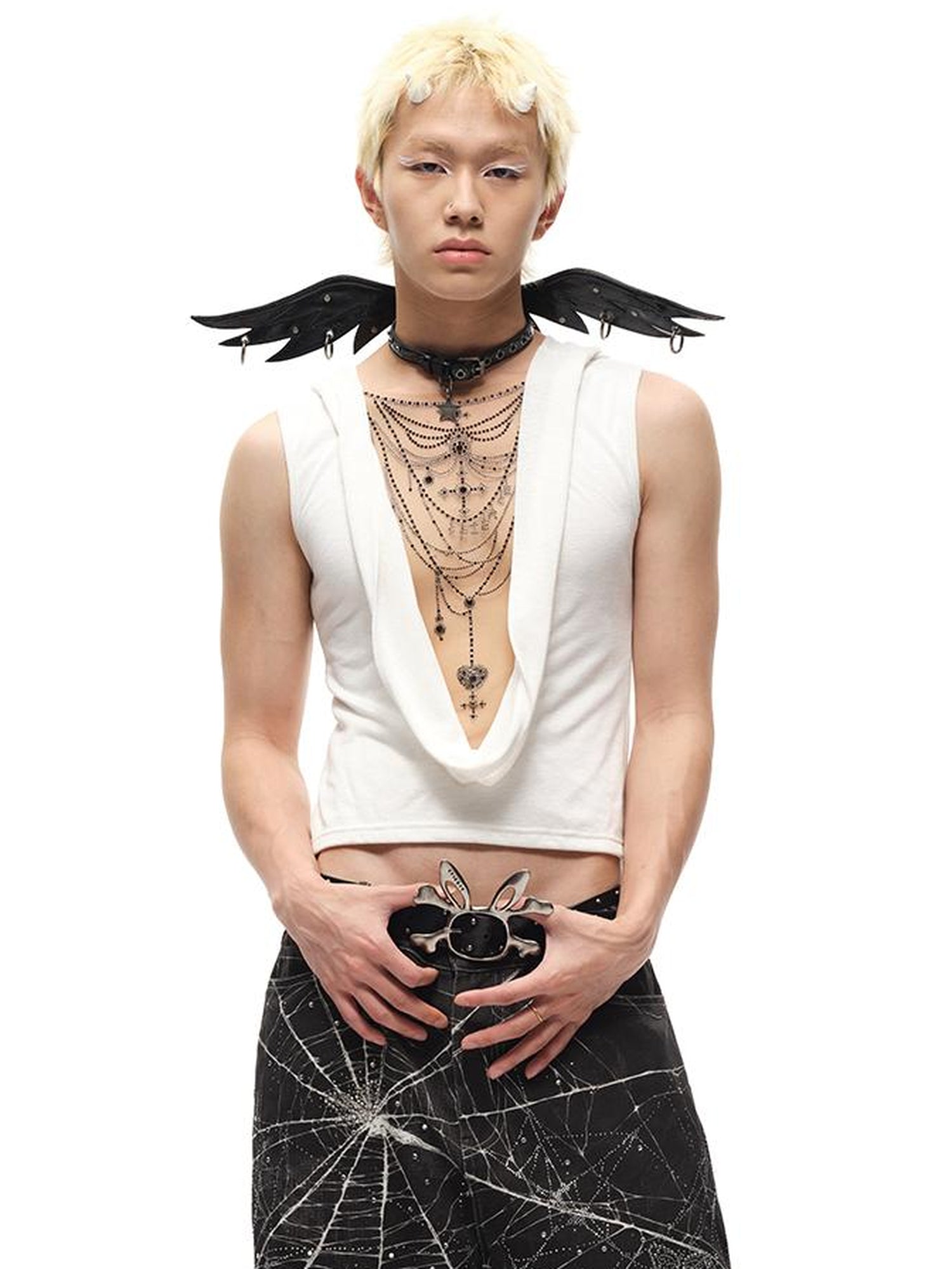 CFIERCE Crystal Embellished Plunge Neck Vest