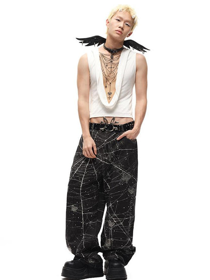 CFIERCE Crystal Embellished Plunge Neck Vest