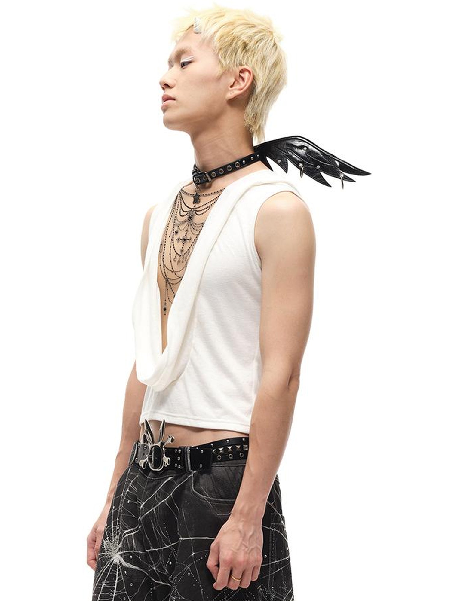 CFIERCE Crystal Embellished Plunge Neck Vest