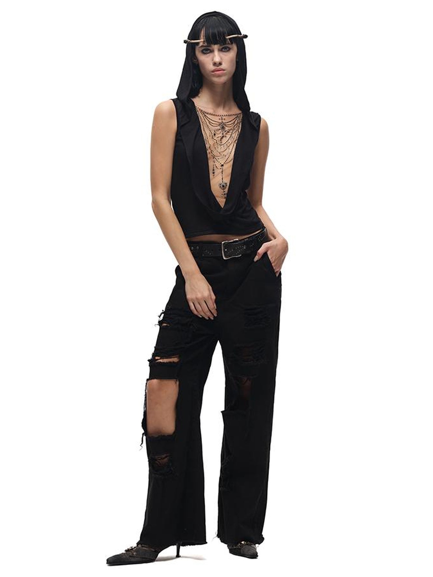 CFIERCE Crystal Embellished Plunge Neck Vest