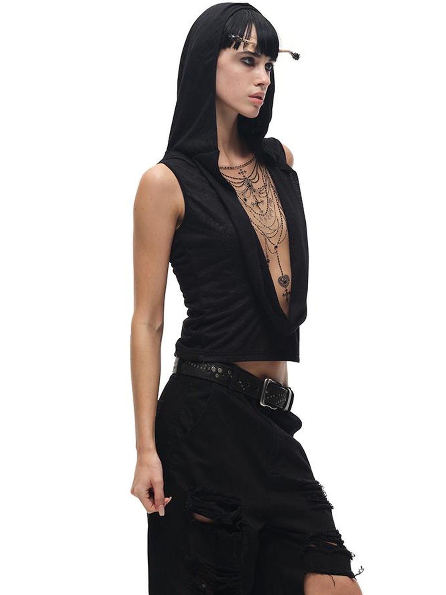 CFIERCE Crystal Embellished Plunge Neck Vest