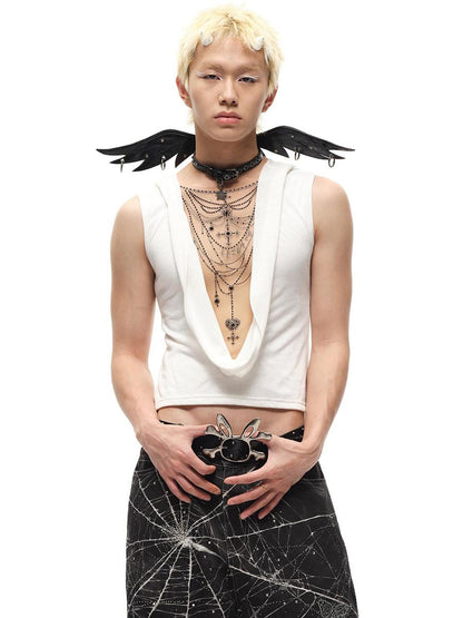 CFIERCE Crystal Embellished Plunge Neck Vest