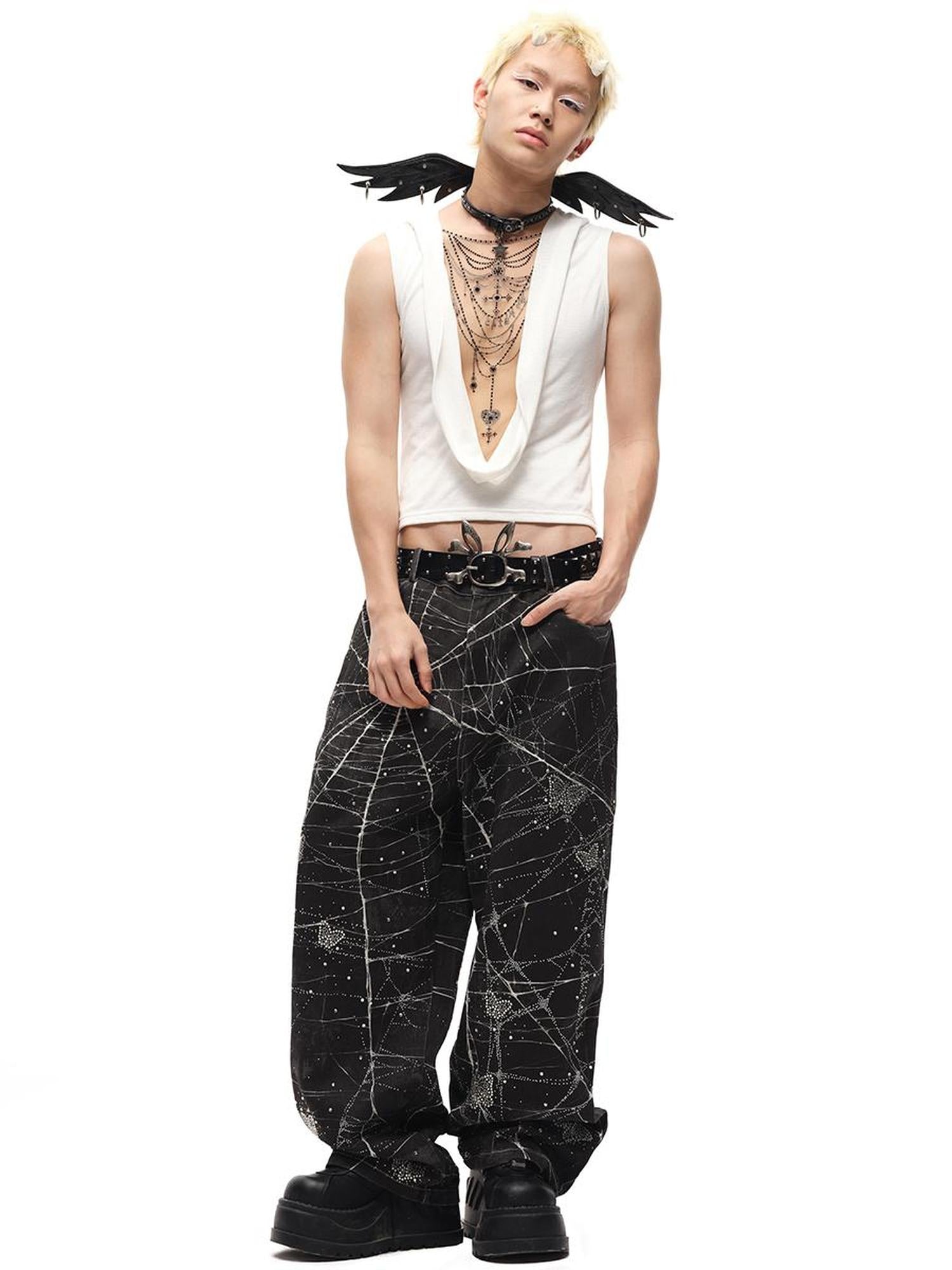 CFIERCE Crystal Embellished Plunge Neck Vest