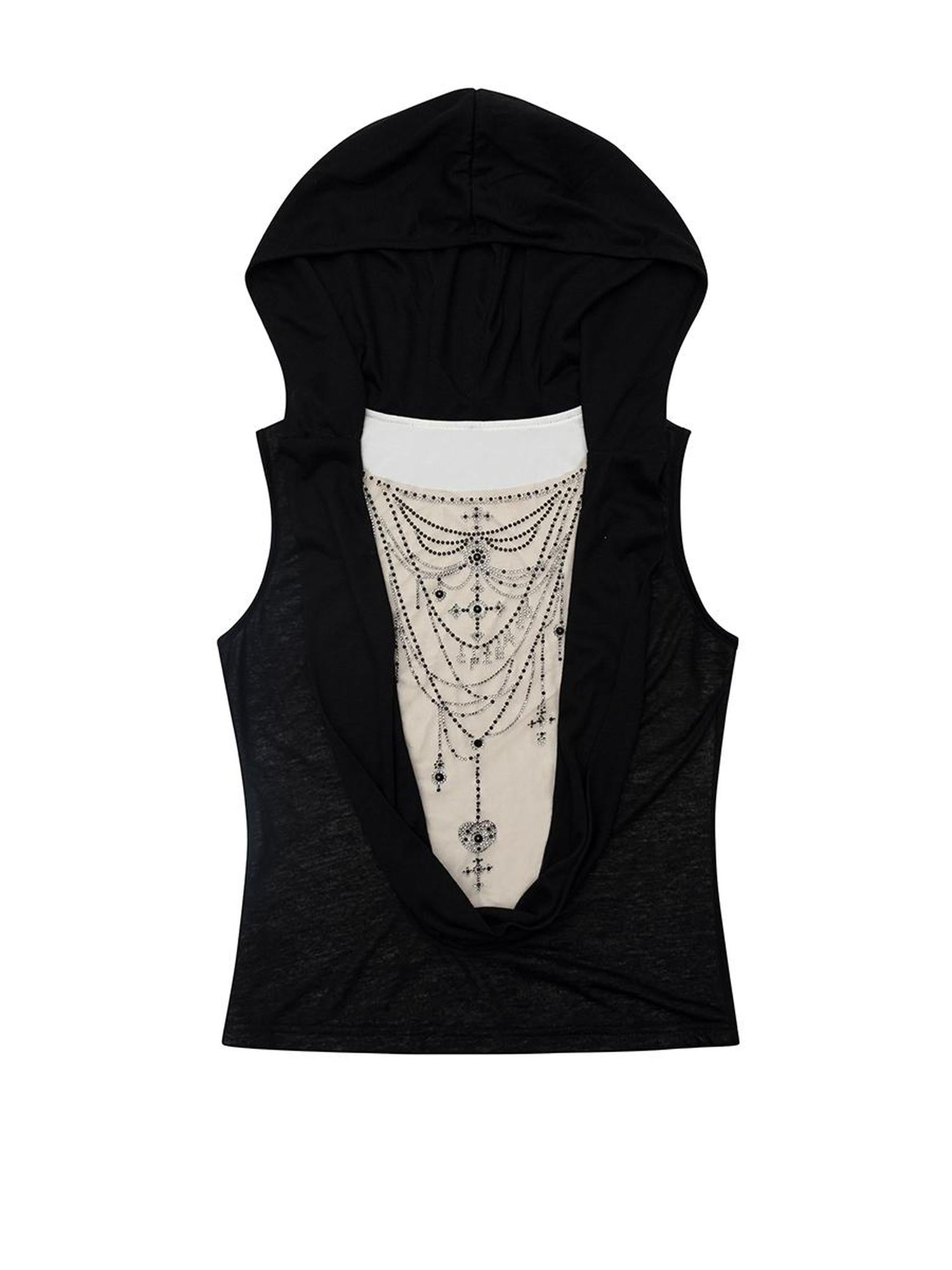 CFIERCE Crystal Embellished Plunge Neck Vest