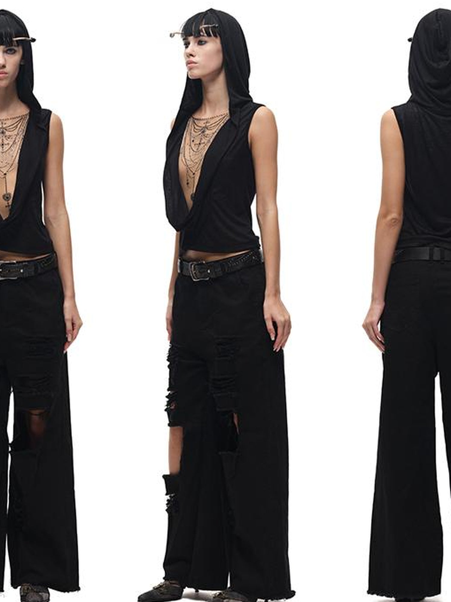 CFIERCE Crystal Embellished Plunge Neck Vest