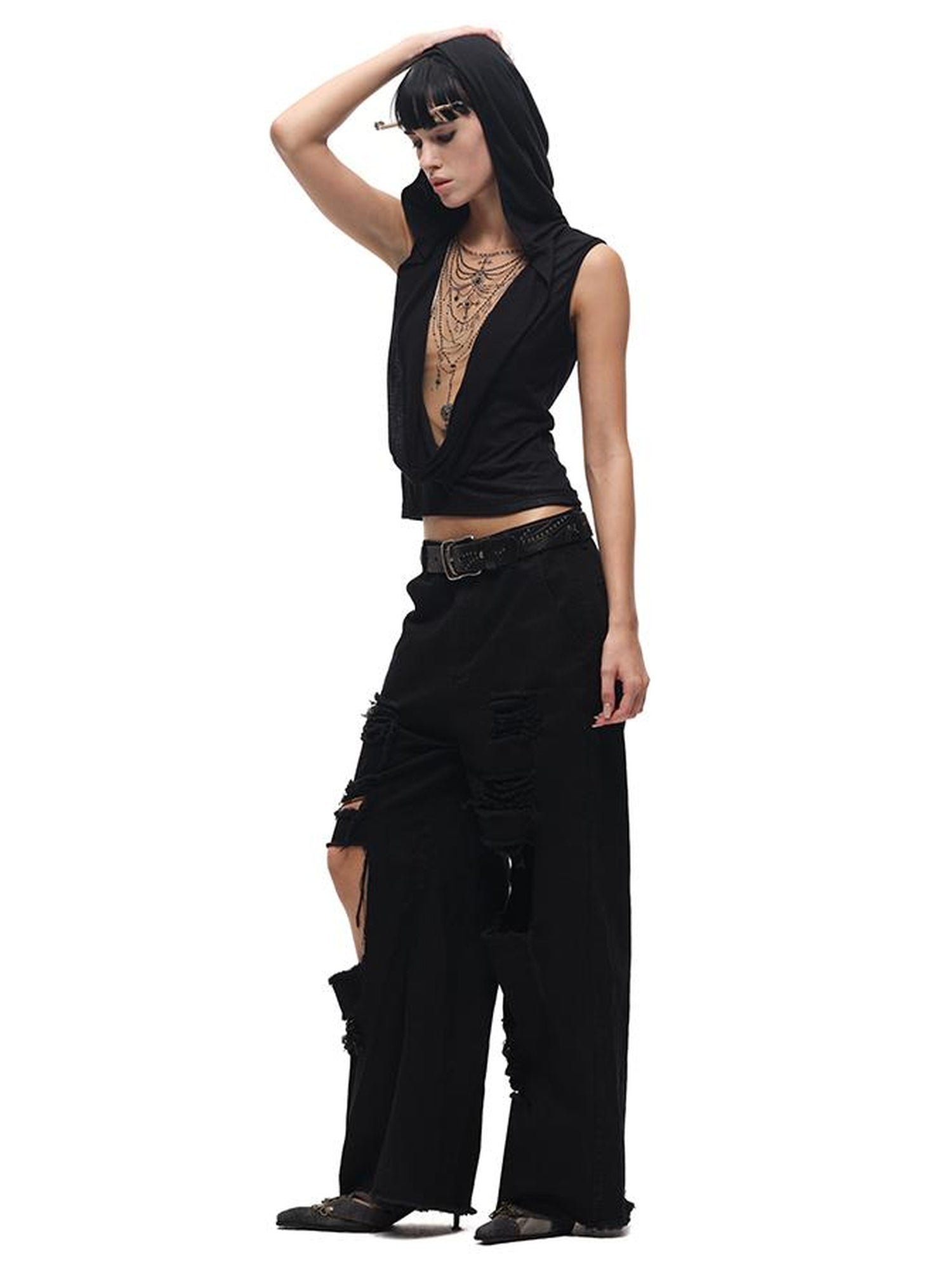CFIERCE Crystal Embellished Plunge Neck Vest