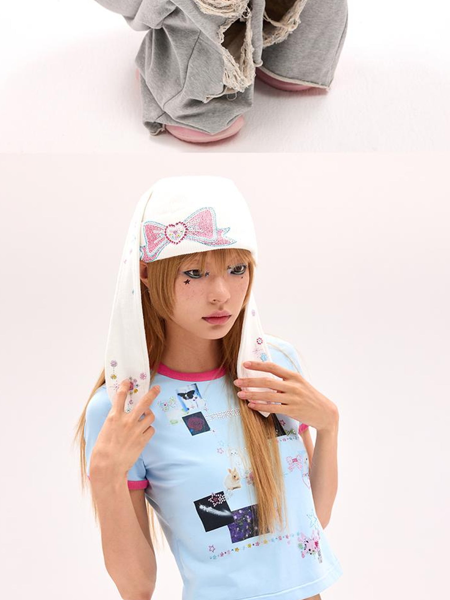 CFIERCE Crystal Studded Rabbit Ear Knit Cap