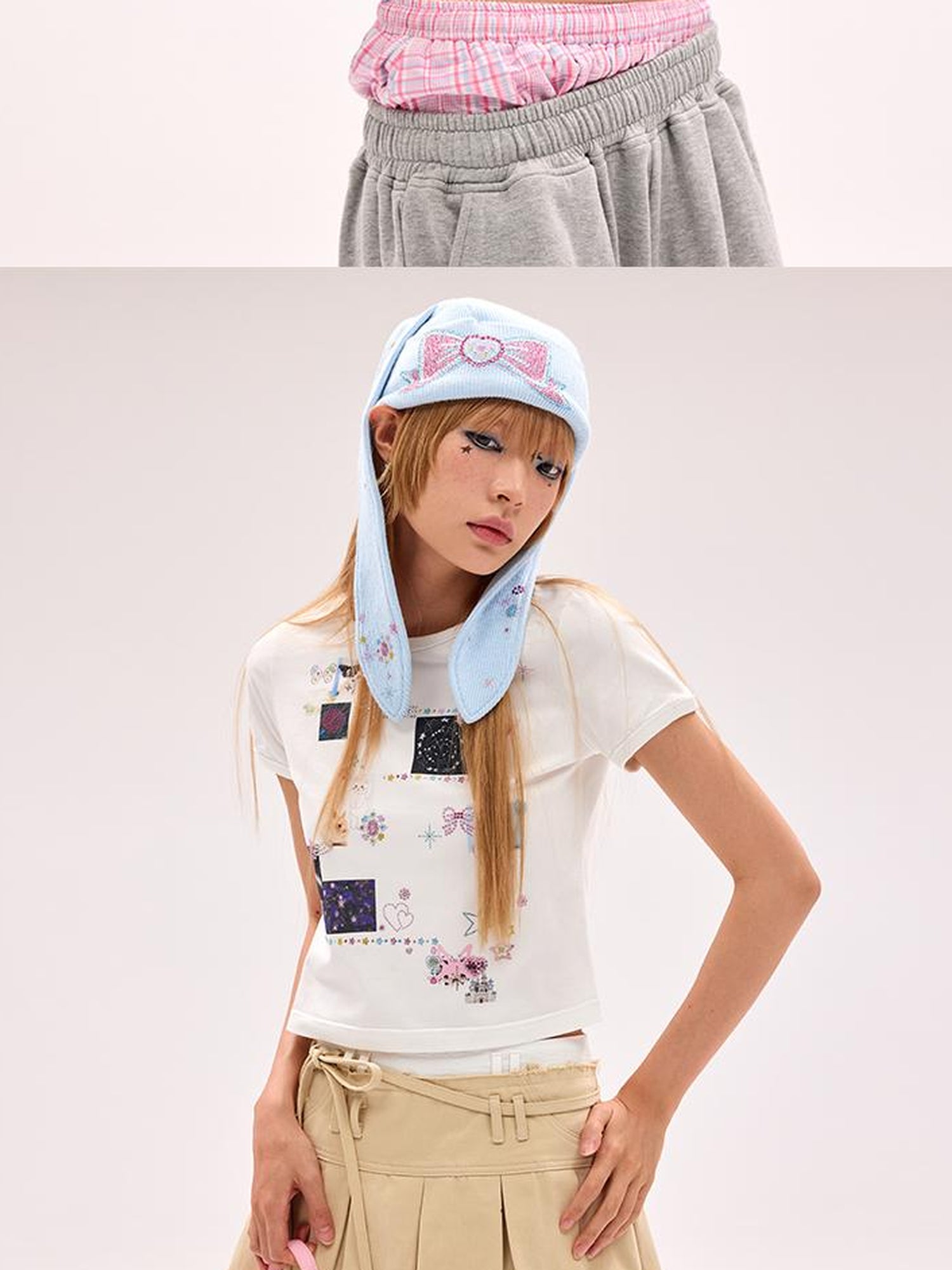 CFIERCE Crystal Studded Rabbit Ear Knit Cap