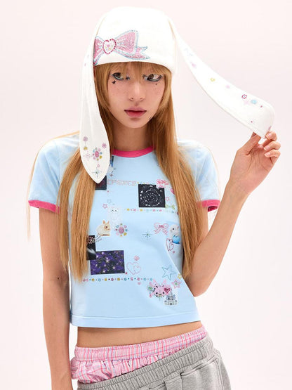 CFIERCE Crystal Studded Rabbit Ear Knit Cap