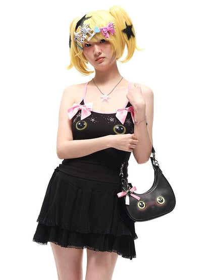 CFIERCE Cute Cat Head Crescent Cartoon Sweet Cool Women&