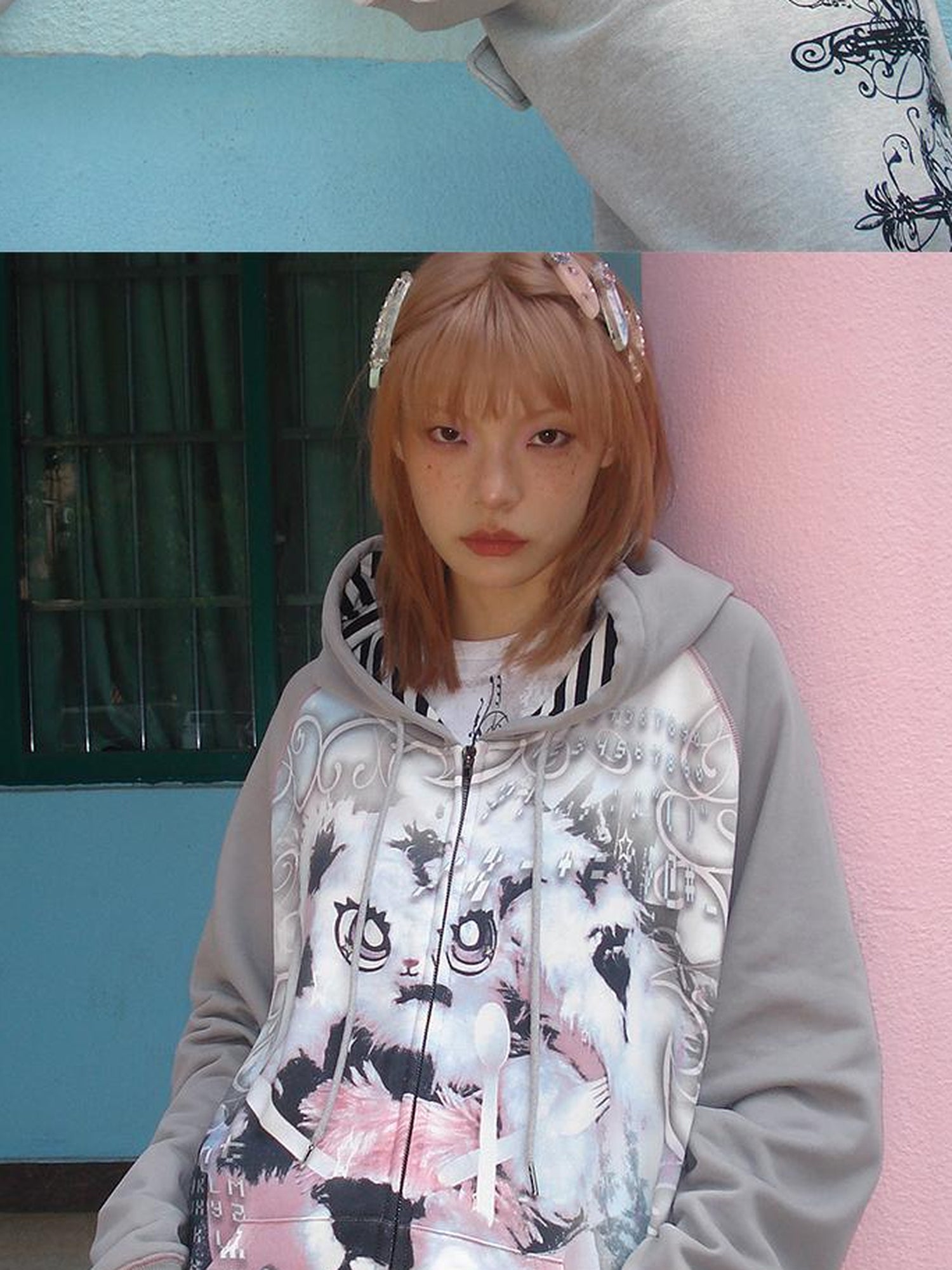 CFIERCE Cute Rabbit Print Loose Hooded Sweatshirt