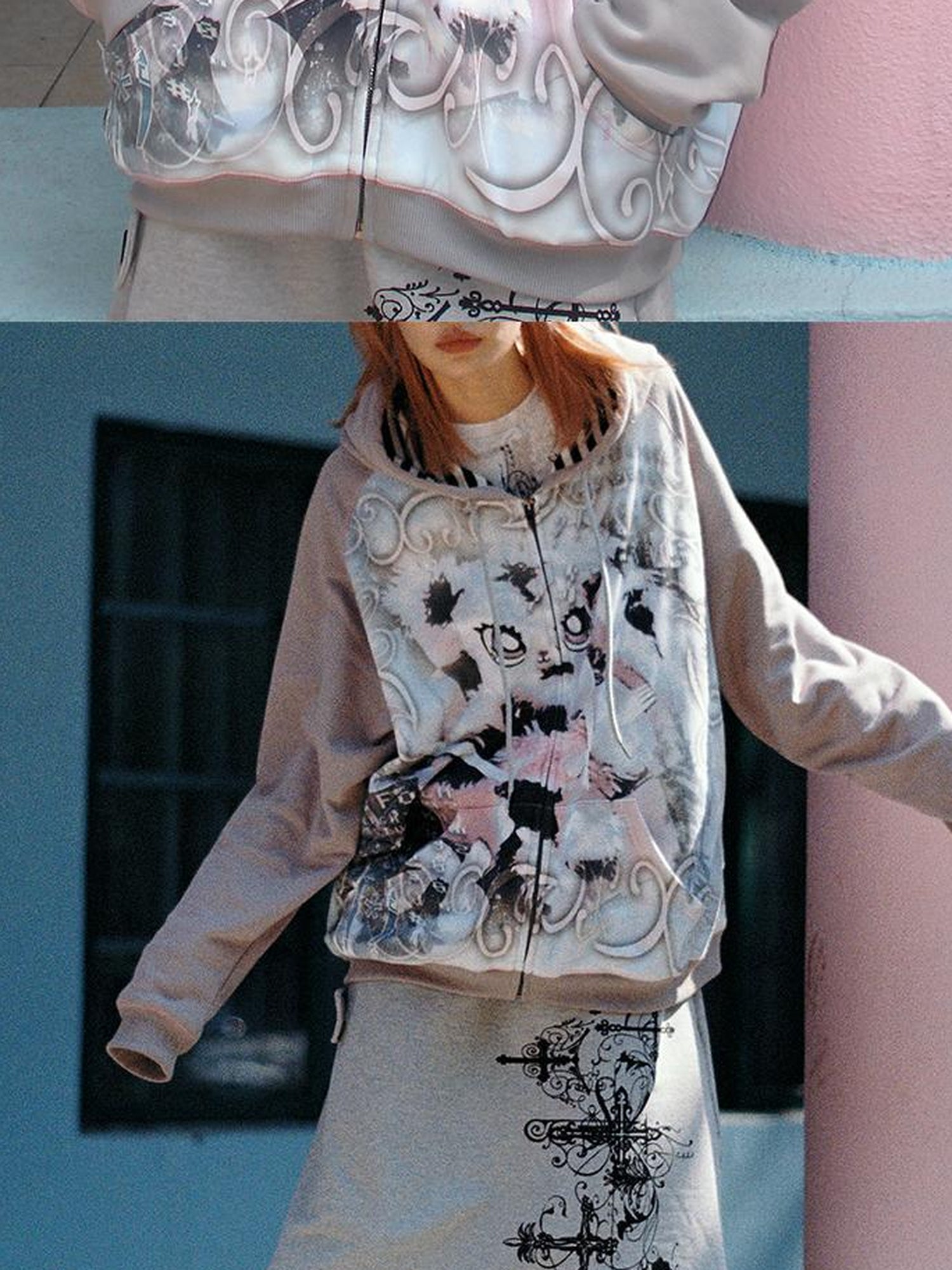 CFIERCE Cute Rabbit Print Loose Hooded Sweatshirt