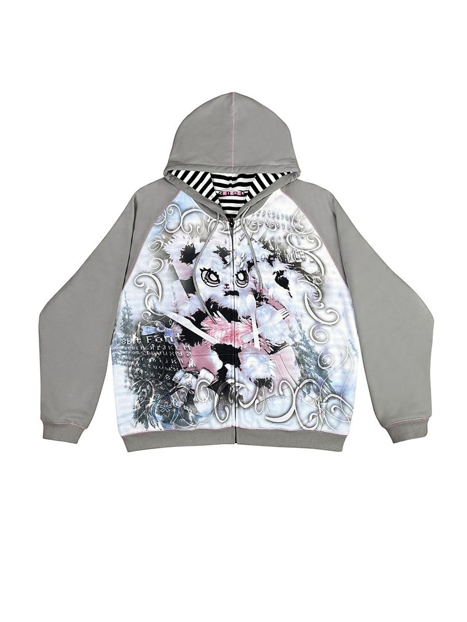 CFIERCE Cute Rabbit Print Loose Hooded Sweatshirt