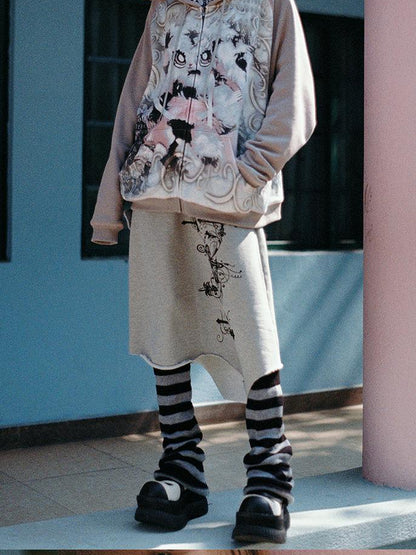 CFIERCE Cute Rabbit Print Loose Hooded Sweatshirt
