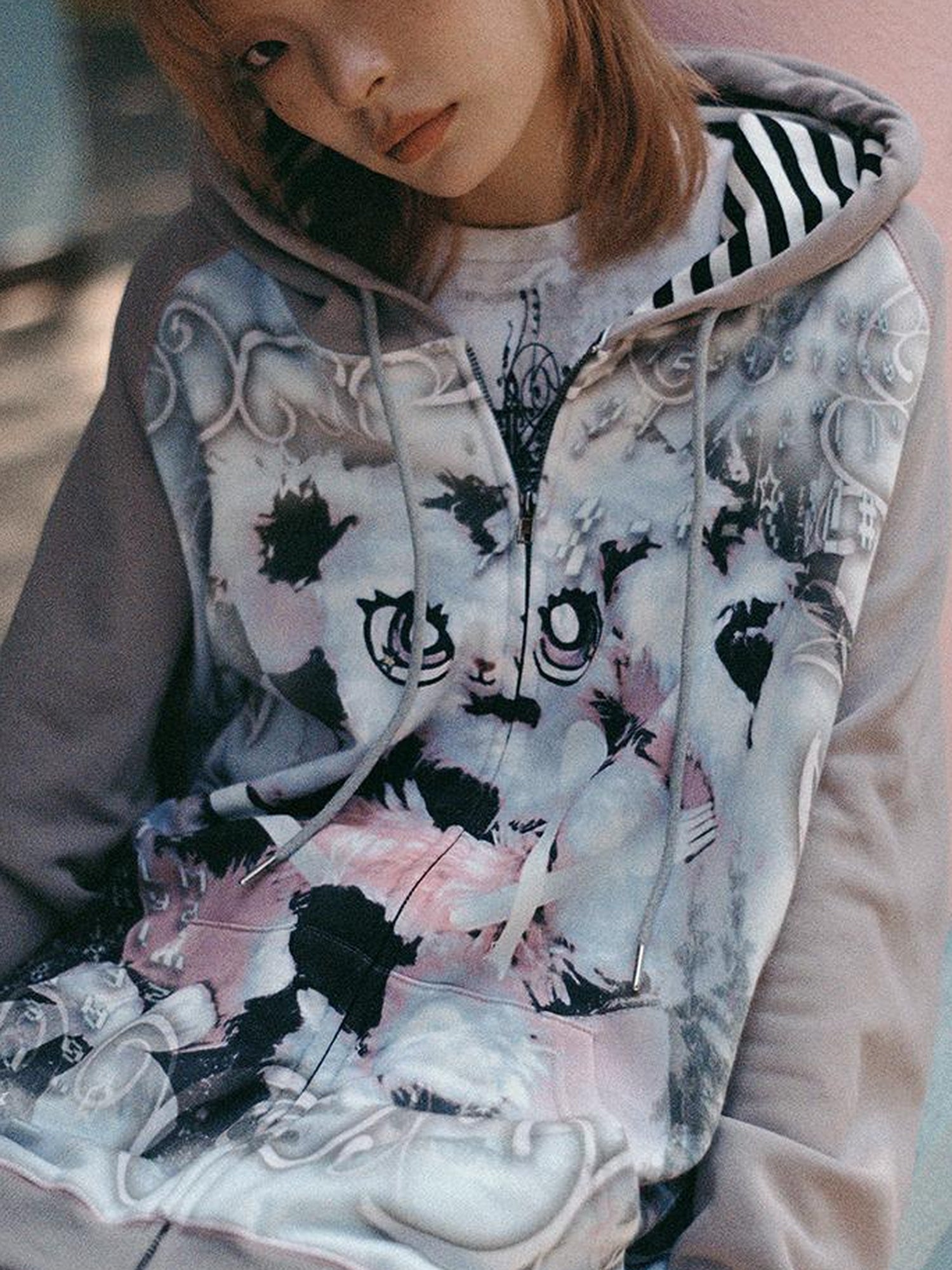 CFIERCE Cute Rabbit Print Loose Hooded Sweatshirt