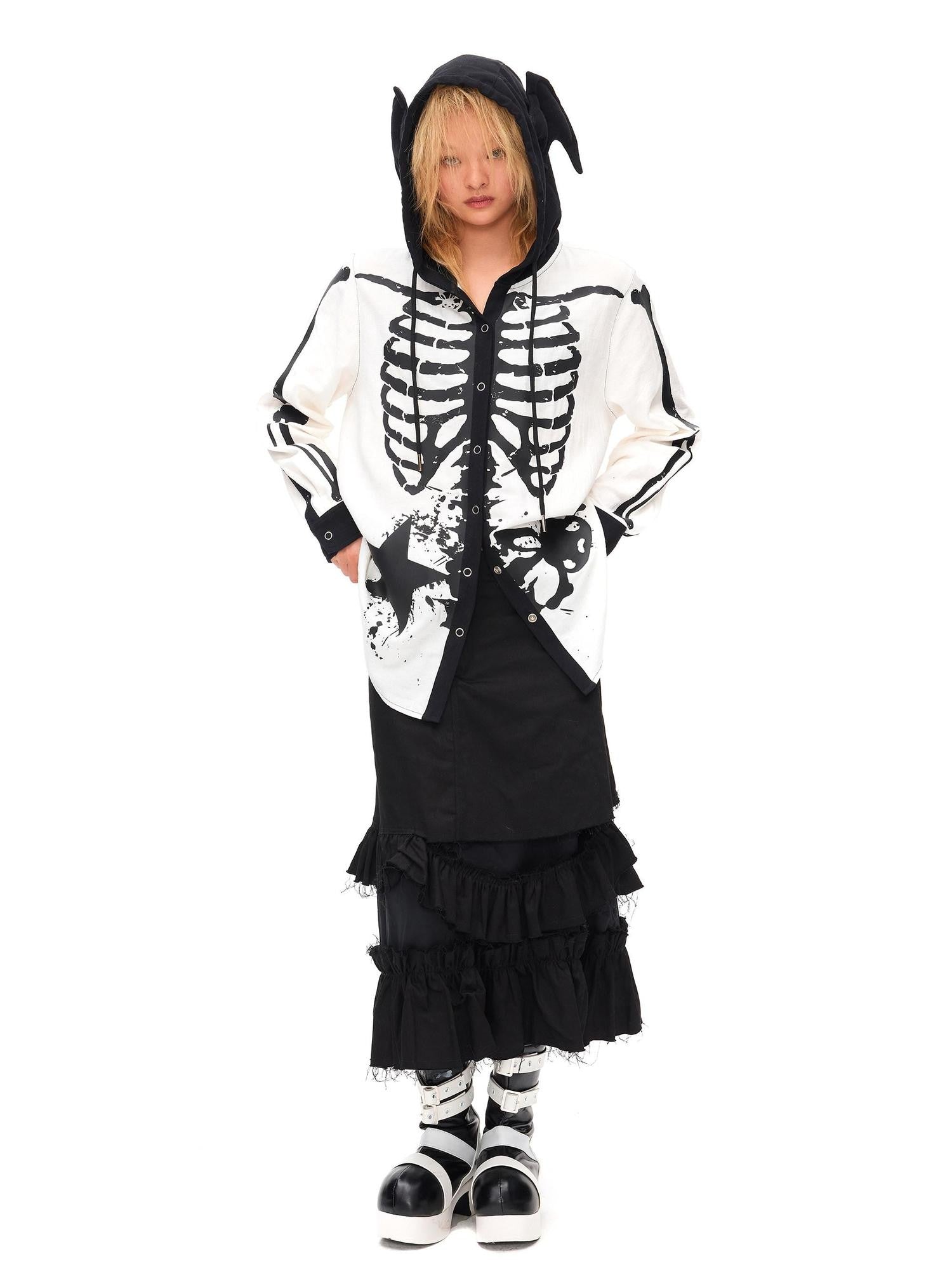 CFIERCE Demon Skull Print Hooded Dark Gothic Women&