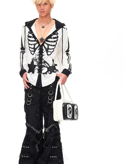 CFIERCE Demon Skull Print Hooded Dark Gothic Women&