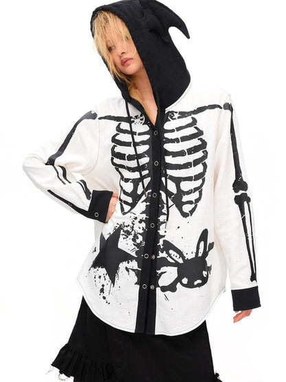 CFIERCE Demon Skull Print Hooded Dark Gothic Women&