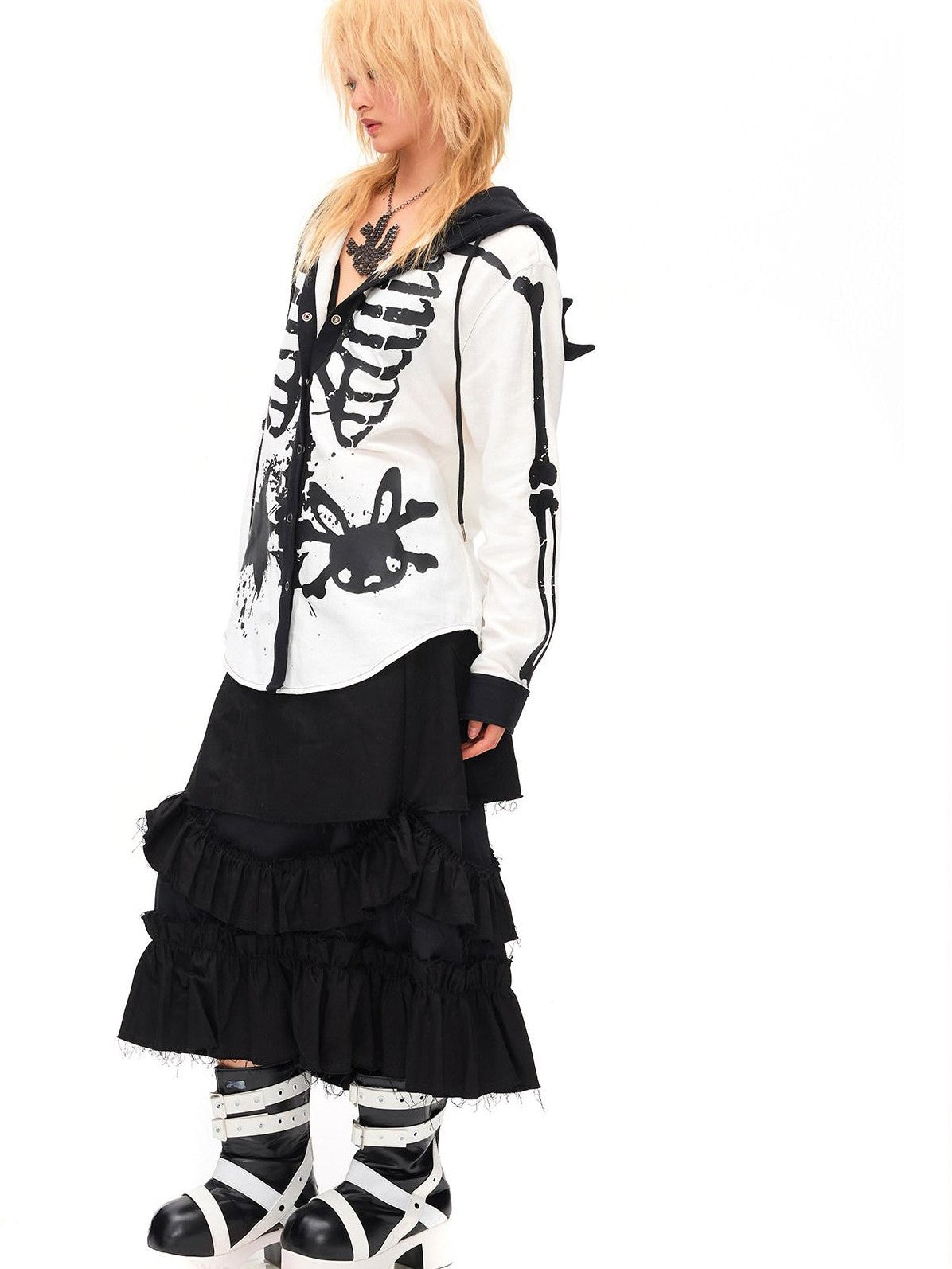 CFIERCE Demon Skull Print Hooded Dark Gothic Women&