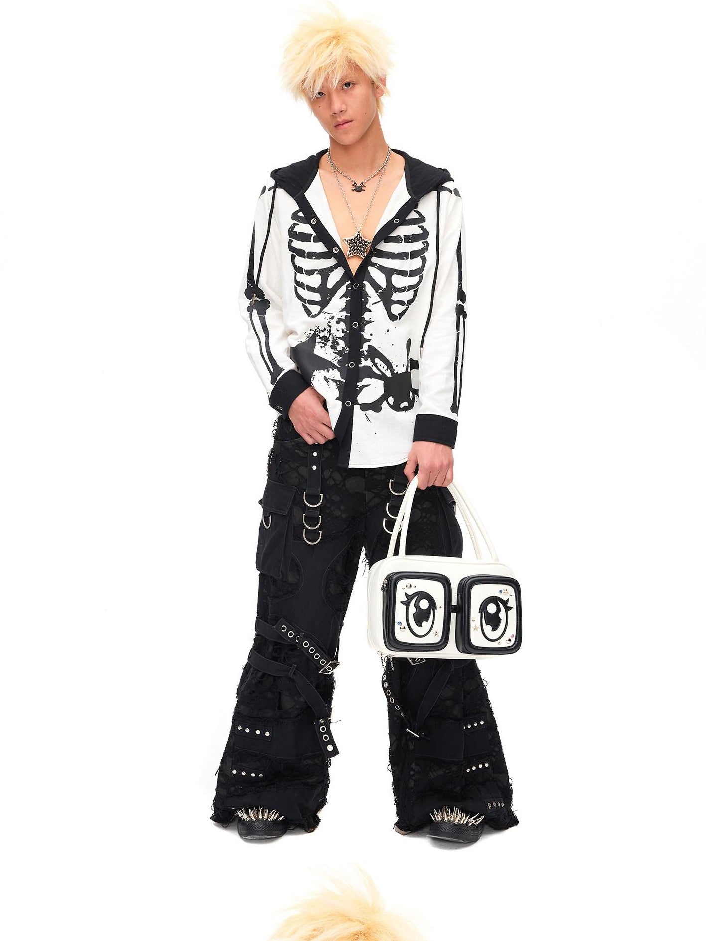 CFIERCE Demon Skull Print Hooded Dark Gothic Women&