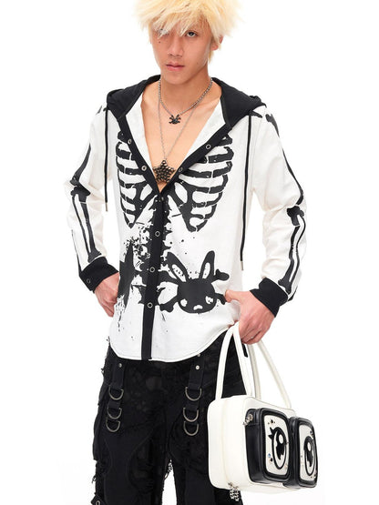 CFIERCE Demon Skull Print Hooded Dark Gothic Women&