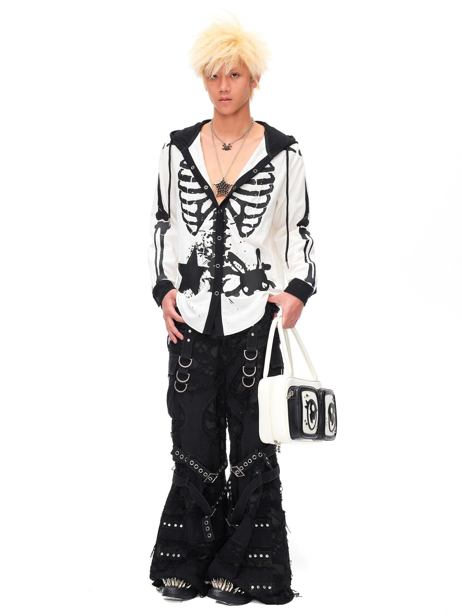 CFIERCE Demon Skull Print Hooded Dark Gothic Women&