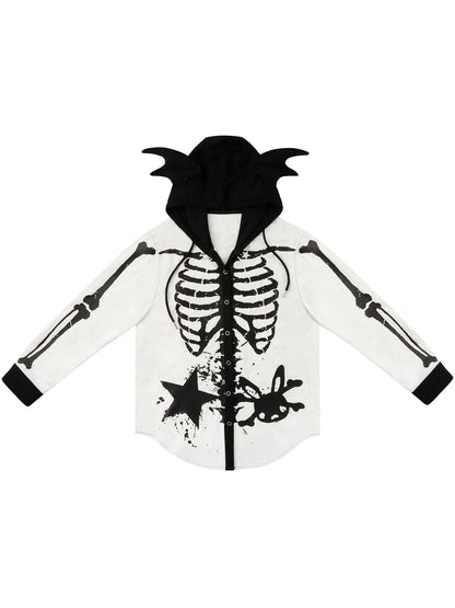 CFIERCE Demon Skull Print Hooded Dark Gothic Women&