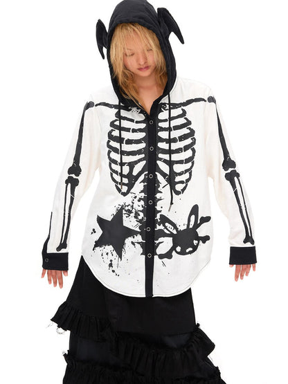 CFIERCE Demon Skull Print Hooded Dark Gothic Women&