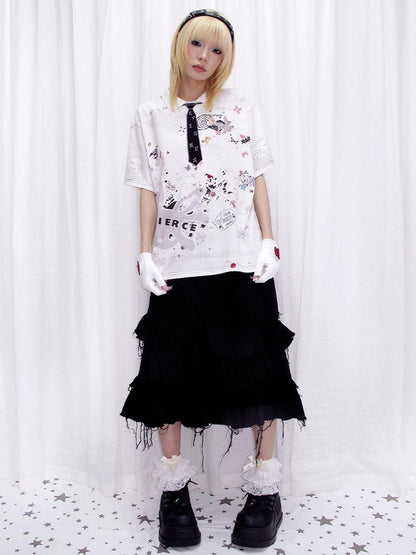 CFIERCE Distressed Black Denim Skirt