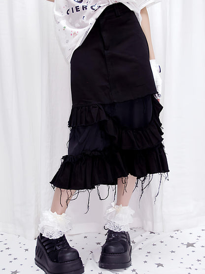 CFIERCE Distressed Black Denim Skirt