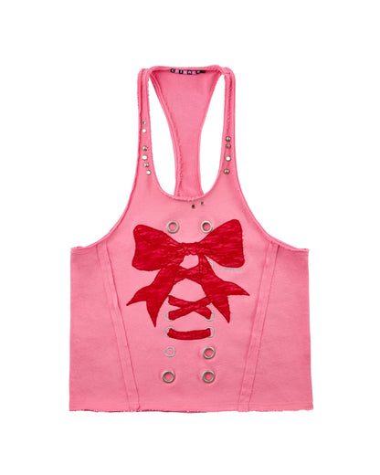 CFIERCE_Distressed_Studded_Lace_Bow_U_Neck_H_Cut_Mid_Length_Women&