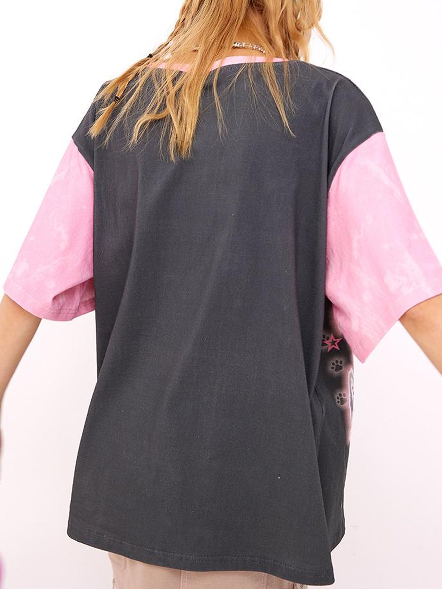 CFIERCE Dog Print Contrast Color Loose Tee