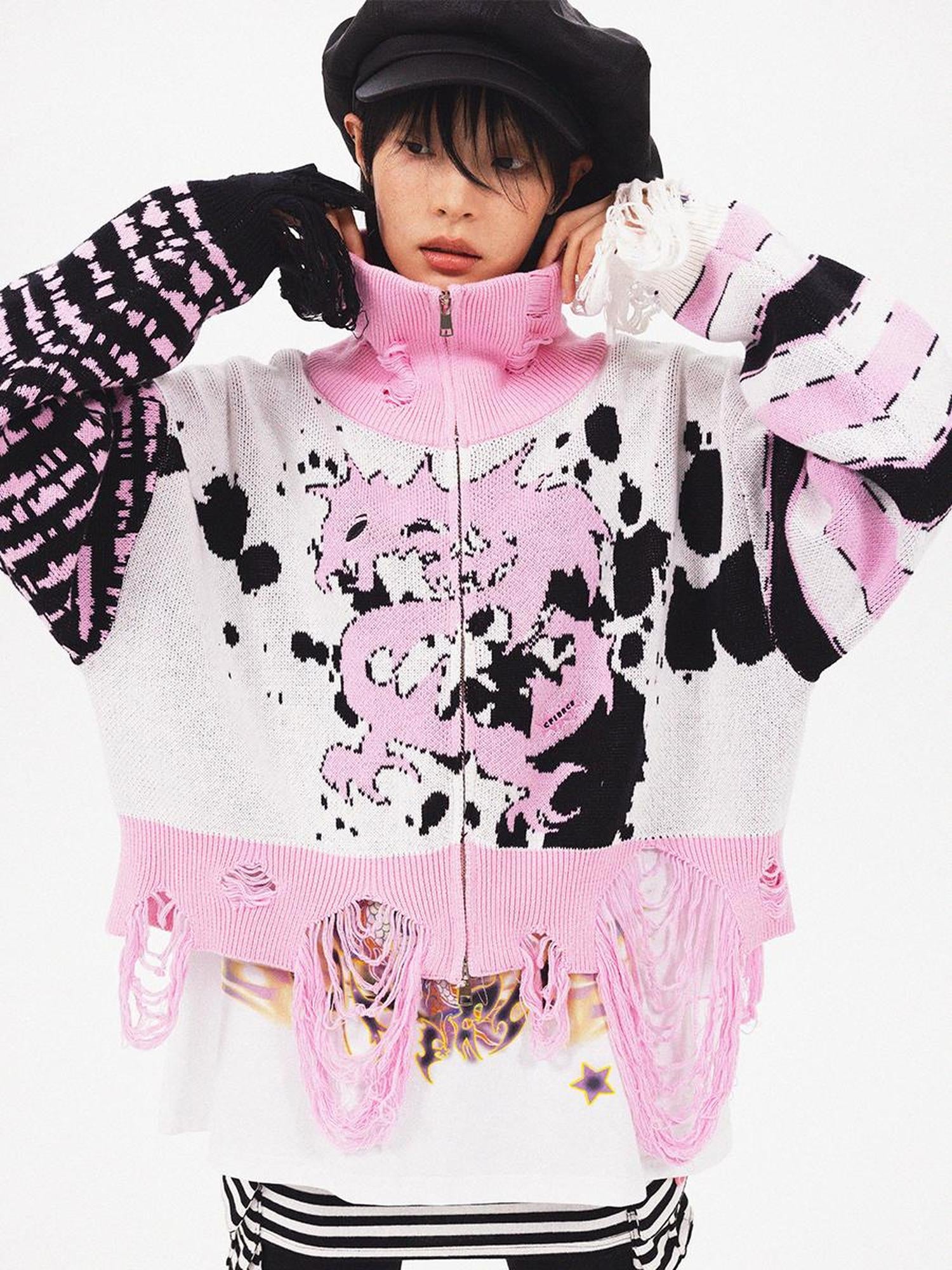 CFIERCE Dragon Knit Cardigan Year Of The Dragon Limited Edition V-Neck T-Shirt Long-Sleeve