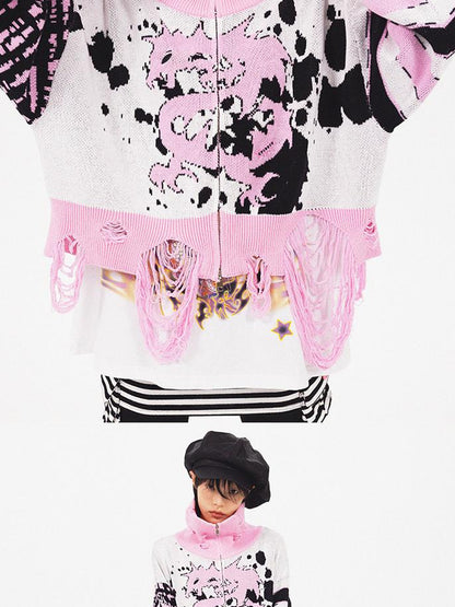 CFIERCE Dragon Knit Cardigan Year Of The Dragon Limited Edition V-Neck T-Shirt Long-Sleeve