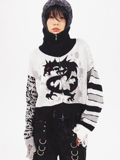 CFIERCE Dragon Knit Cardigan Year Of The Dragon Limited Edition V-Neck T-Shirt Long-Sleeve