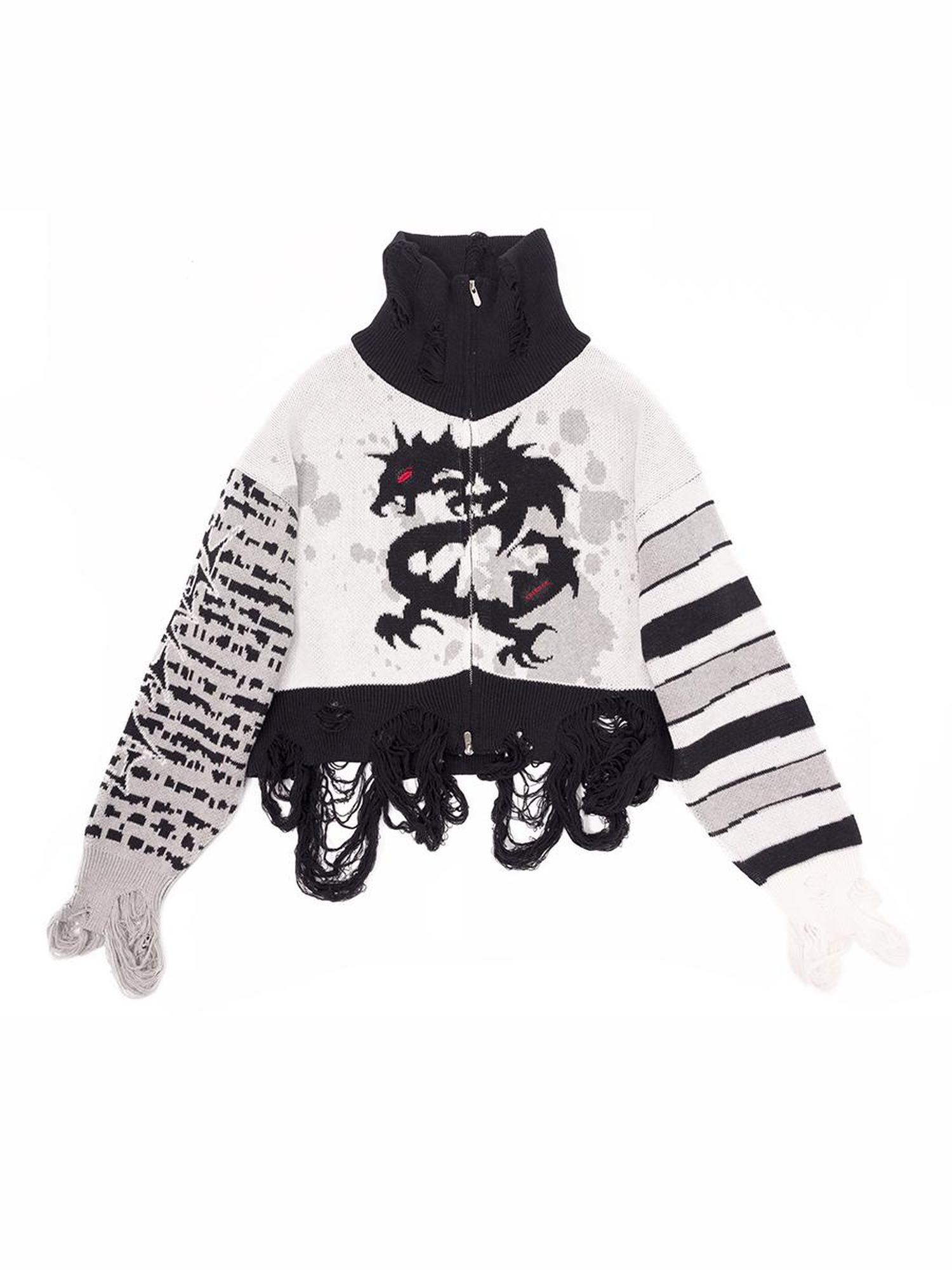CFIERCE Dragon Knit Cardigan Year Of The Dragon Limited Edition V-Neck T-Shirt Long-Sleeve