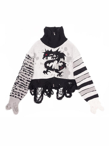 CFIERCE Dragon Knit Cardigan Year Of The Dragon Limited Edition V-Neck T-Shirt Long-Sleeve
