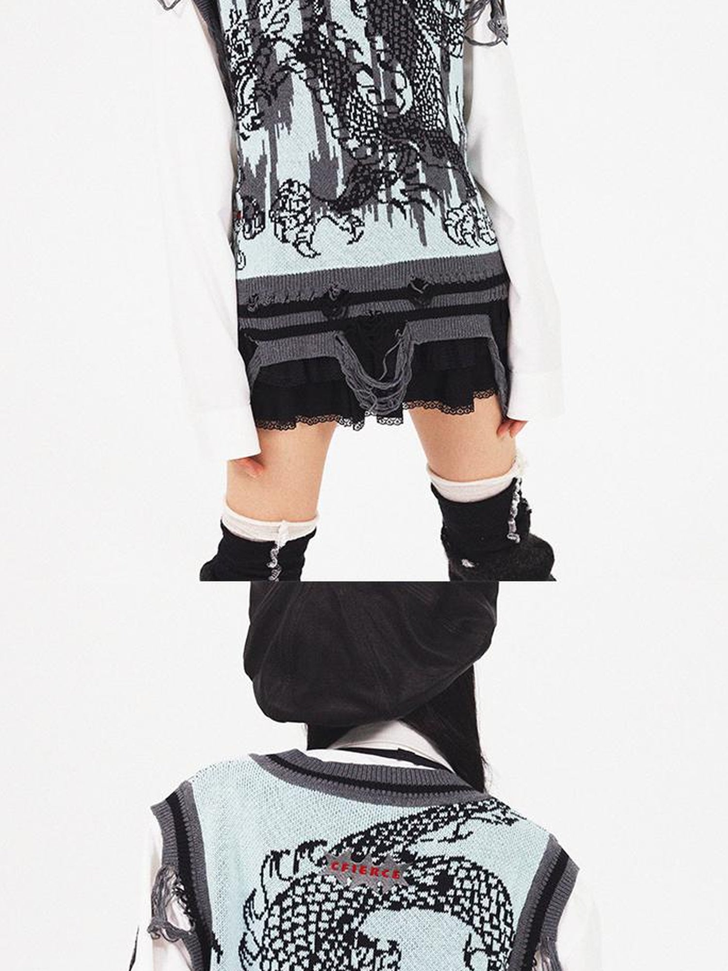 CFIERCE Dragon Knit Vest Year Of The Dragon Limited Edition V Neck T Shirt Long Sleeve