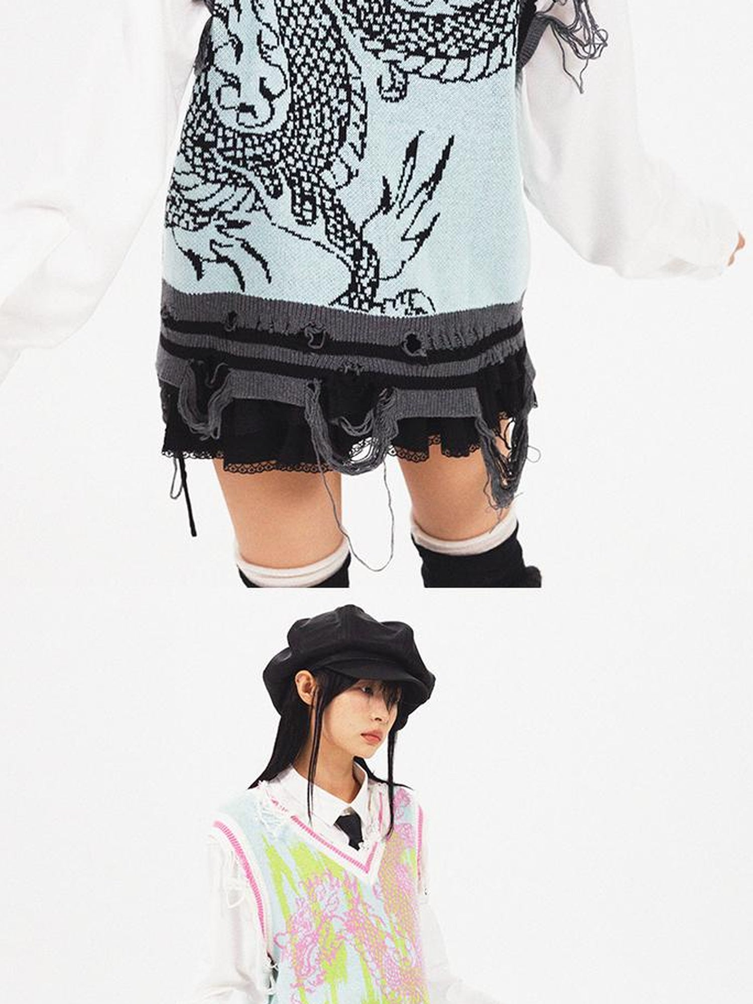 CFIERCE Dragon Knit Vest Year Of The Dragon Limited Edition V Neck T Shirt Long Sleeve
