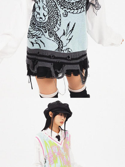 CFIERCE Dragon Knit Vest Year Of The Dragon Limited Edition V Neck T Shirt Long Sleeve