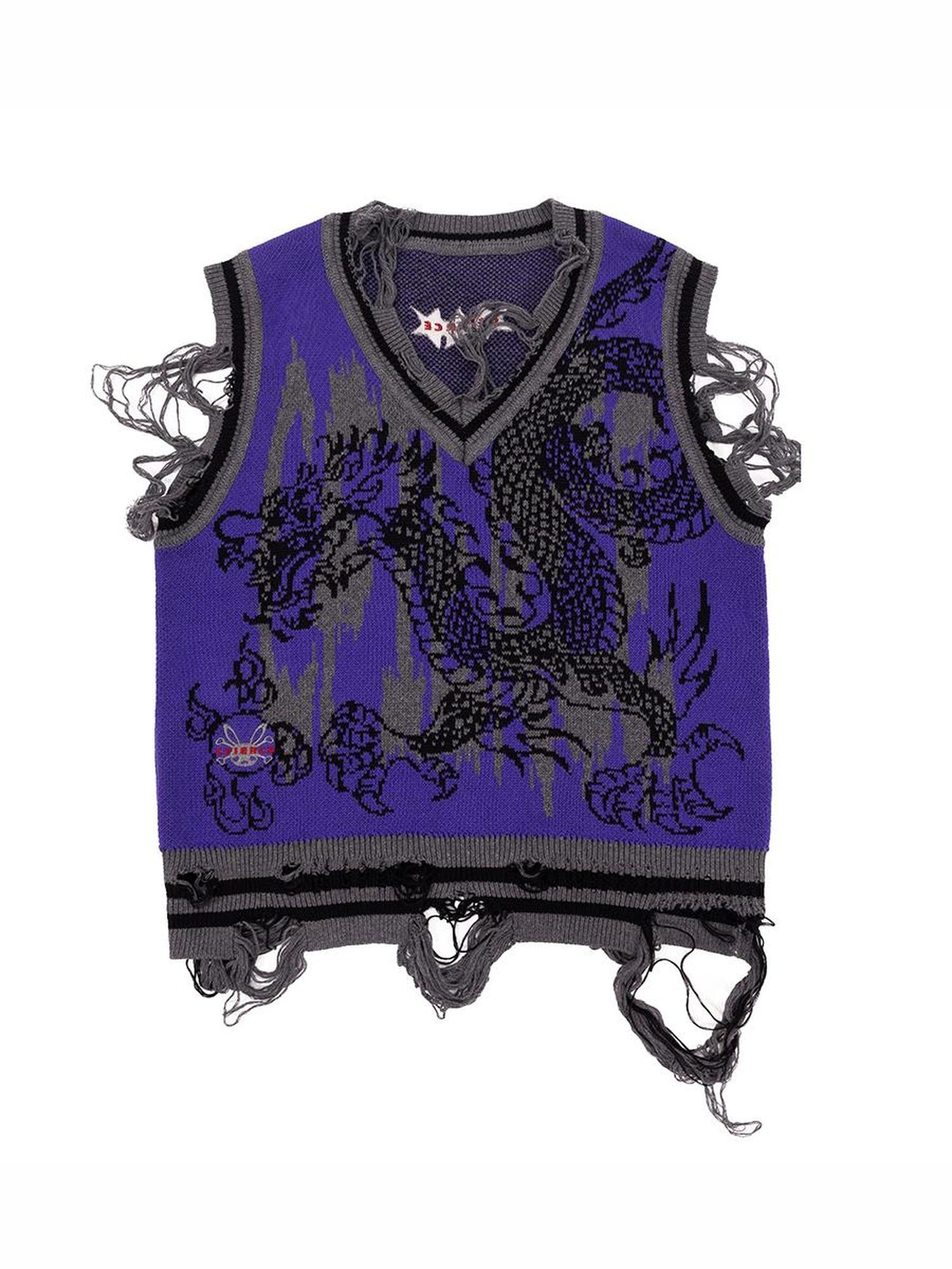 CFIERCE Dragon Knit Vest Year Of The Dragon Limited Edition V Neck T Shirt Long Sleeve