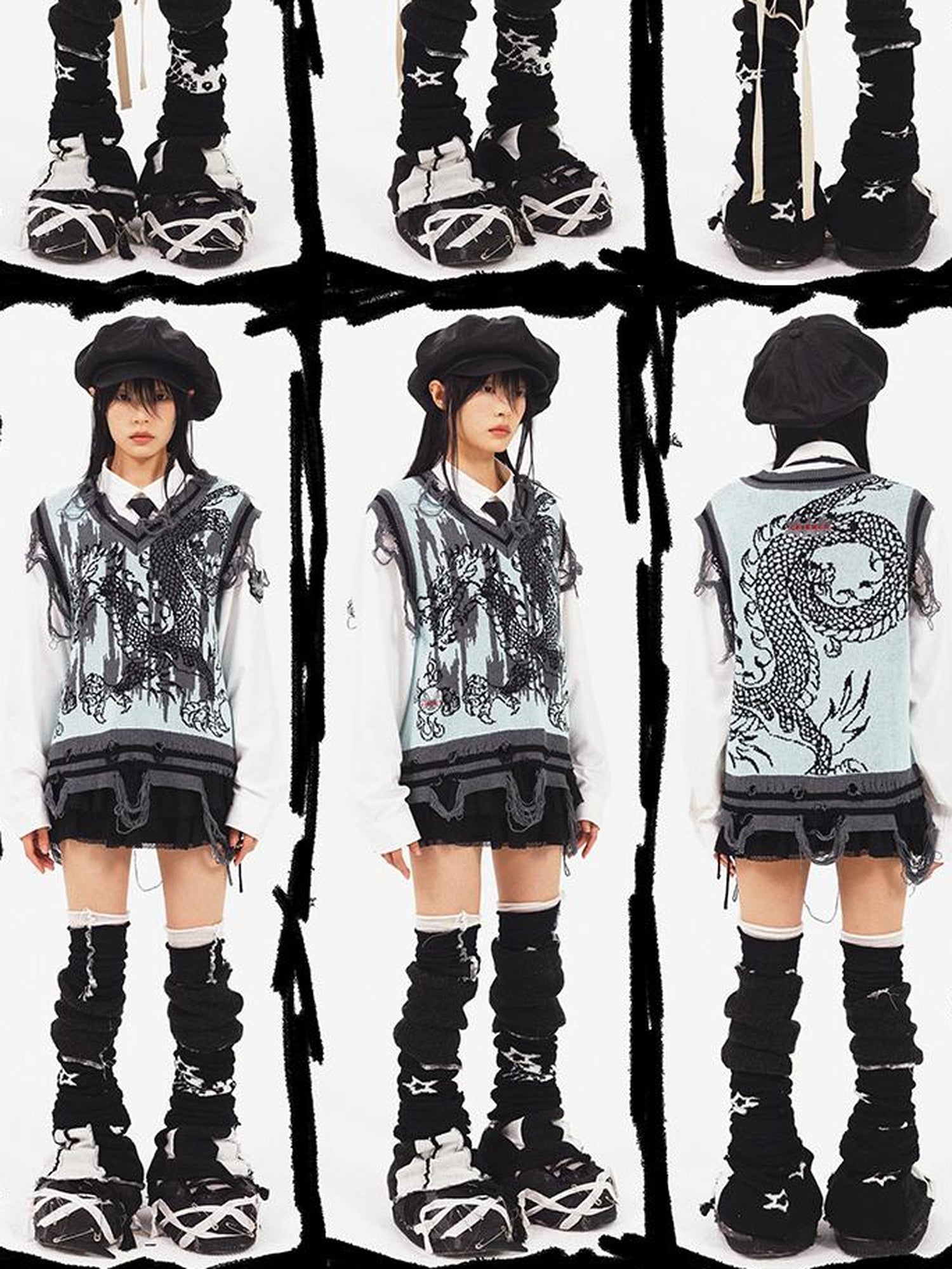CFIERCE Dragon Knit Vest Year Of The Dragon Limited Edition V Neck T Shirt Long Sleeve