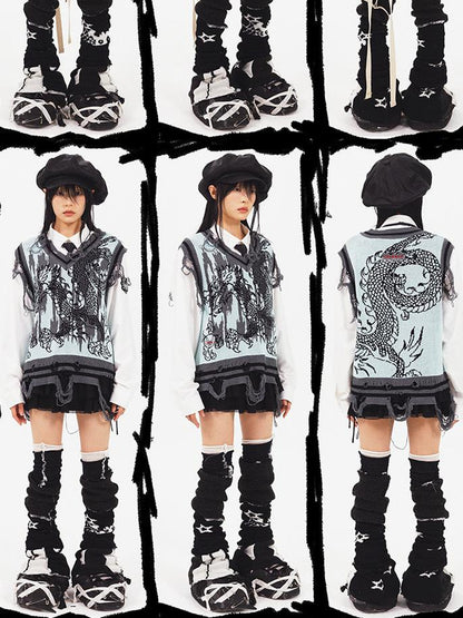 CFIERCE Dragon Knit Vest Year Of The Dragon Limited Edition V Neck T Shirt Long Sleeve