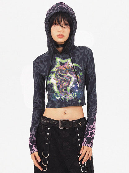 CFIERCE Dragon Print Cropped Sweatshirt