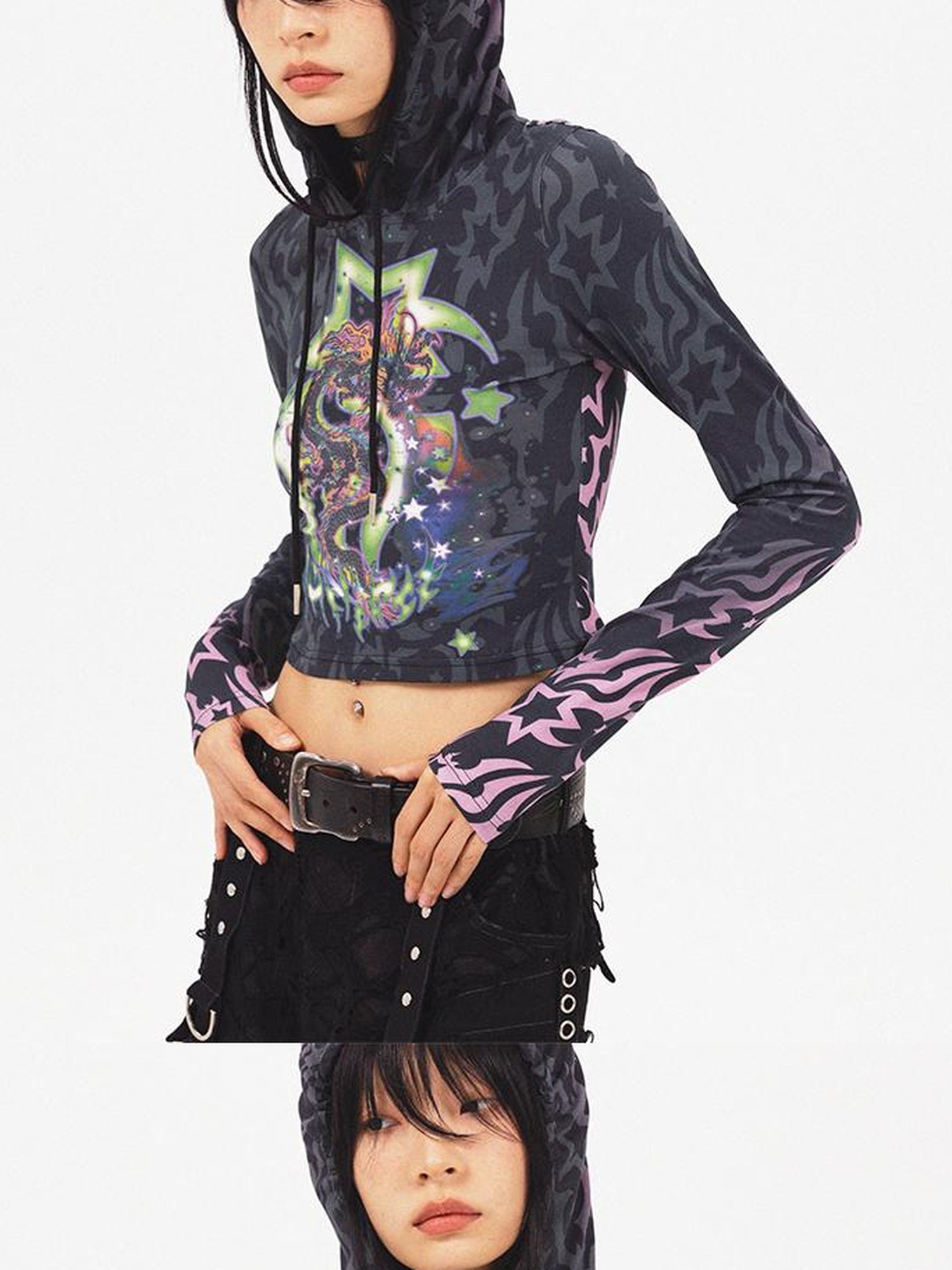 CFIERCE Dragon Print Cropped Sweatshirt