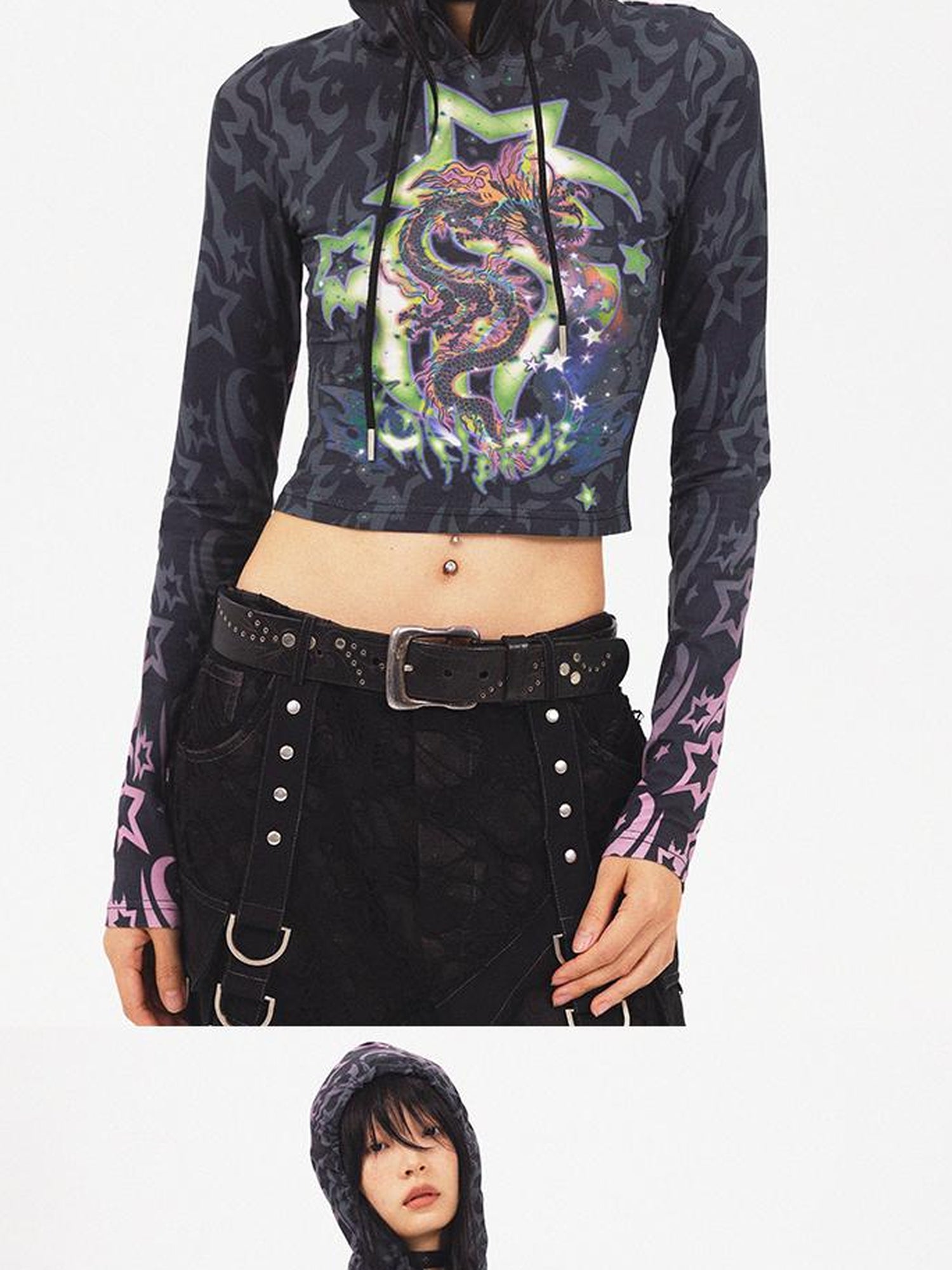 CFIERCE Dragon Print Cropped Sweatshirt